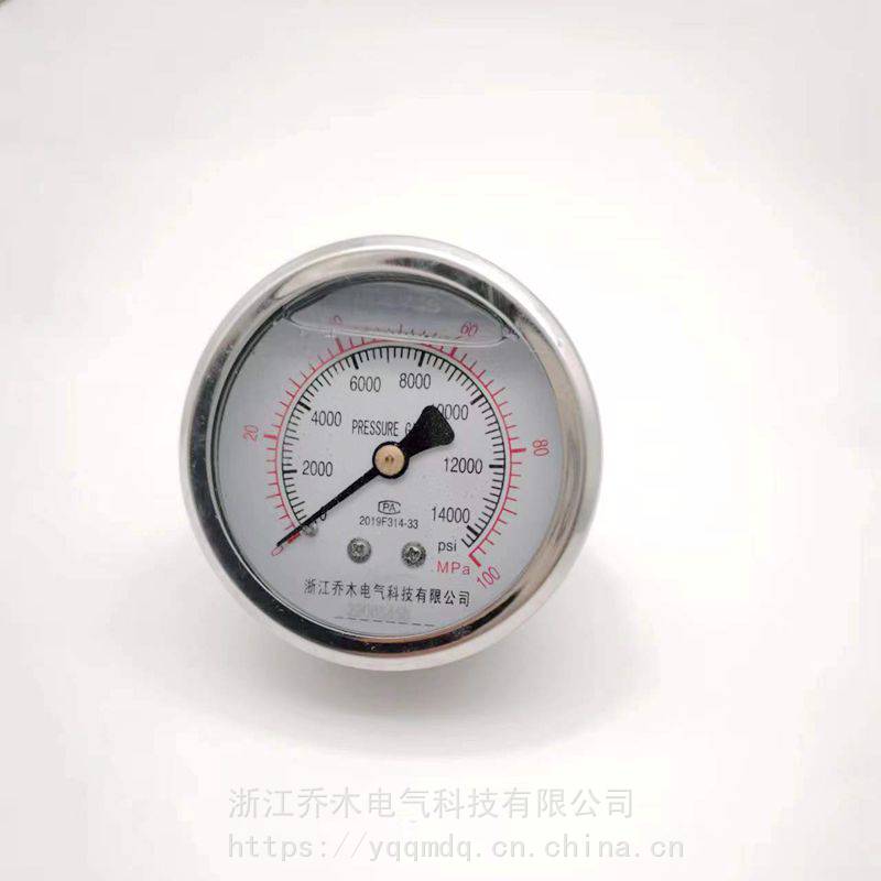 不锈钢耐震压力表轴向防腐耐震不锈钢充油表YN-60BFZ 100MPa高压油表
