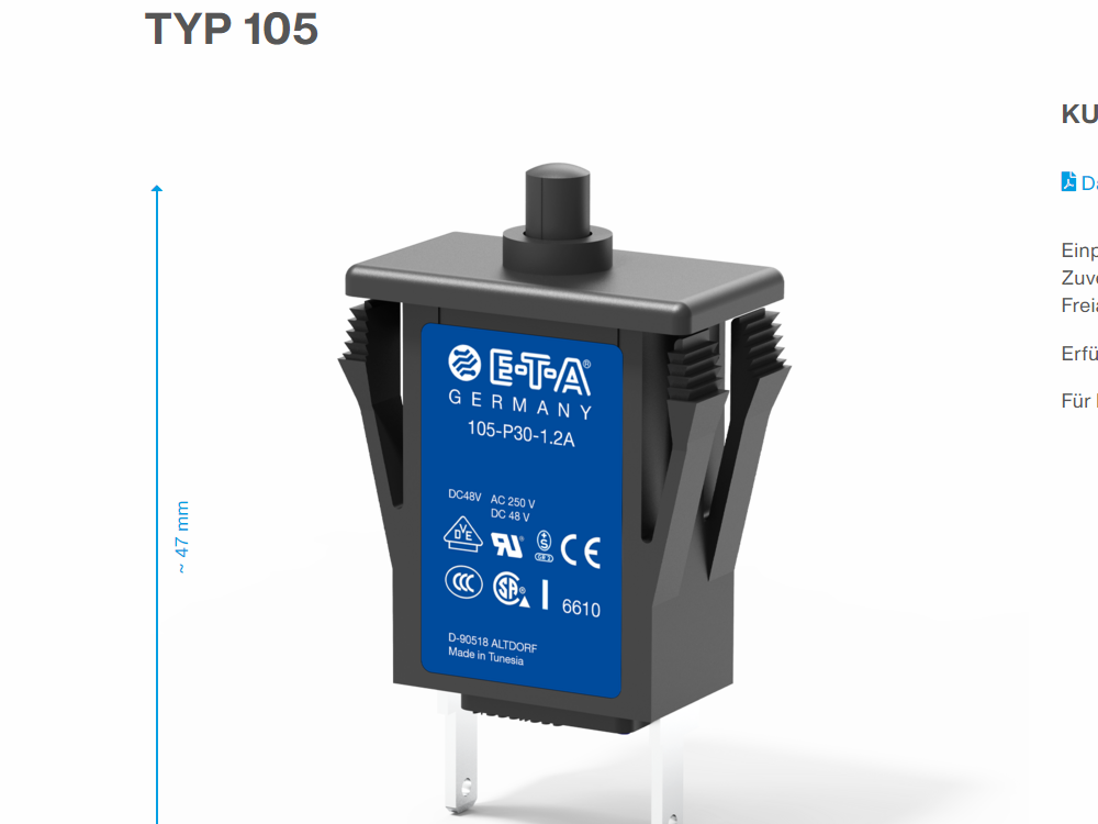 供应ETA热保护开关断路器E-T-A 104-P10-10A/1140-E/104-PR